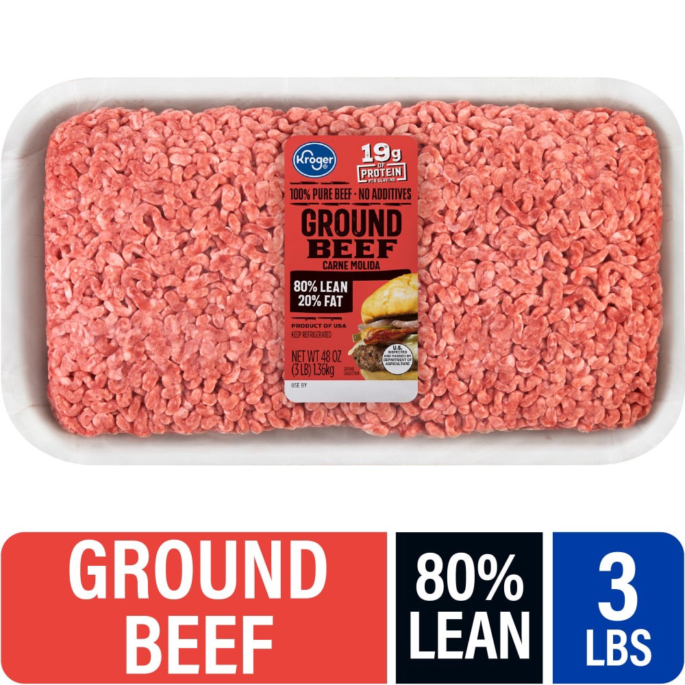 slide 4 of 5, Kroger 80/20 Ground Beef, 3 lb