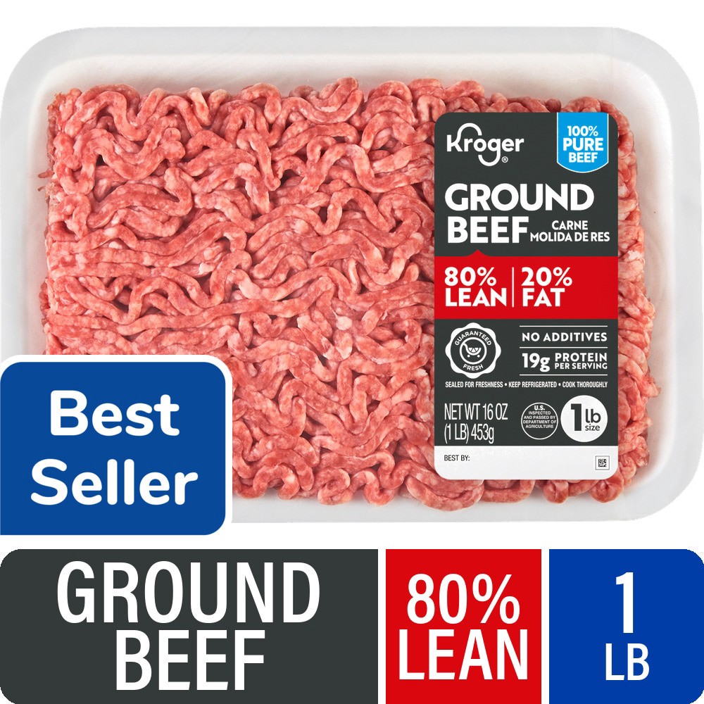 slide 4 of 5, Kroger Ground Beef 80% Lean, 1 lb