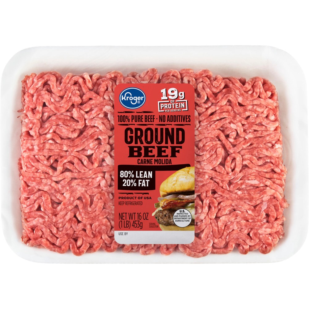 slide 2 of 2, Kroger Ground Beef 80% Lean, 1 lb