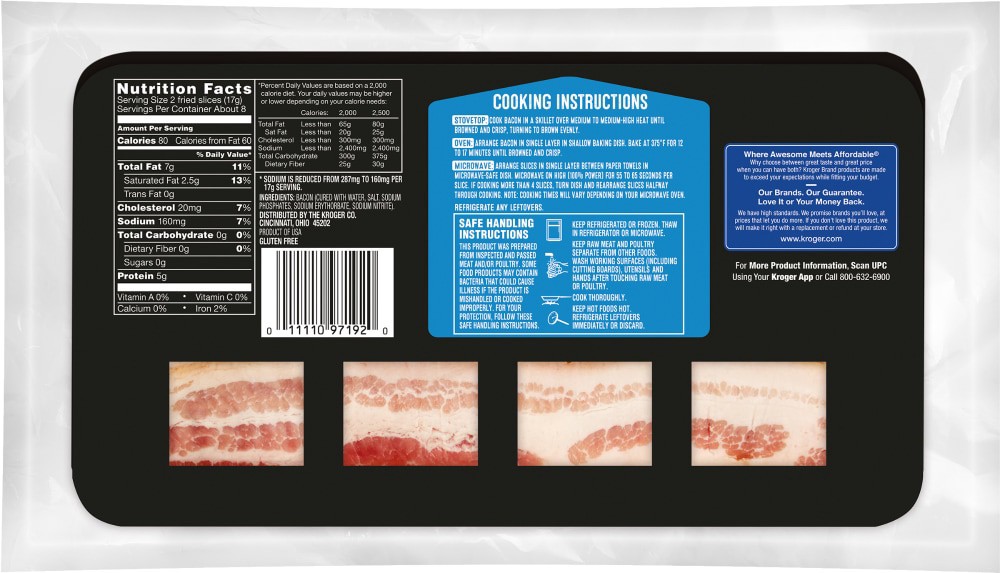 slide 2 of 2, Kroger Lower Sodium Naturally Hardwood Smoked Bacon, 16 oz