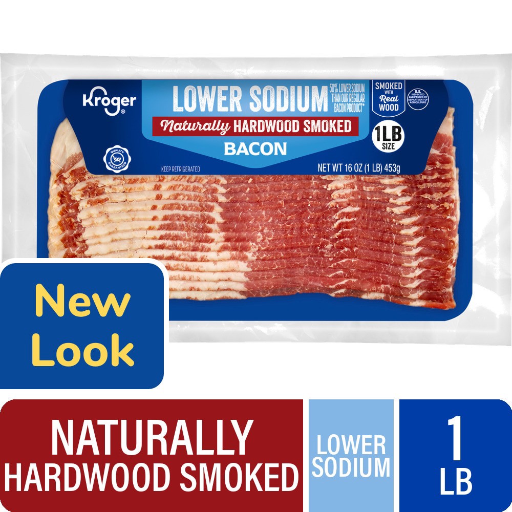slide 1 of 2, Kroger Lower Sodium Naturally Hardwood Smoked Bacon, 16 oz