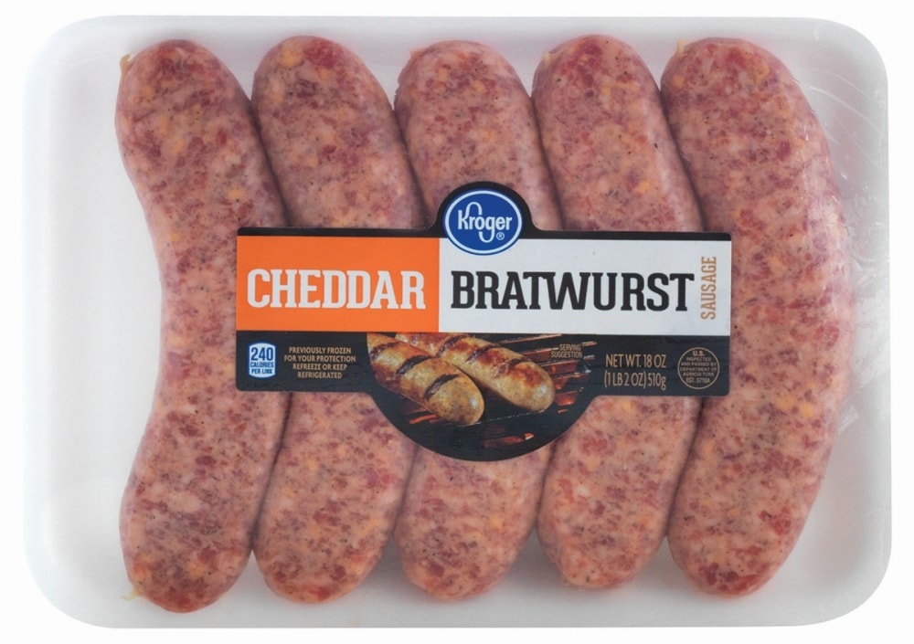 slide 1 of 2, Kroger Cheddar Bratwurst, 18 oz