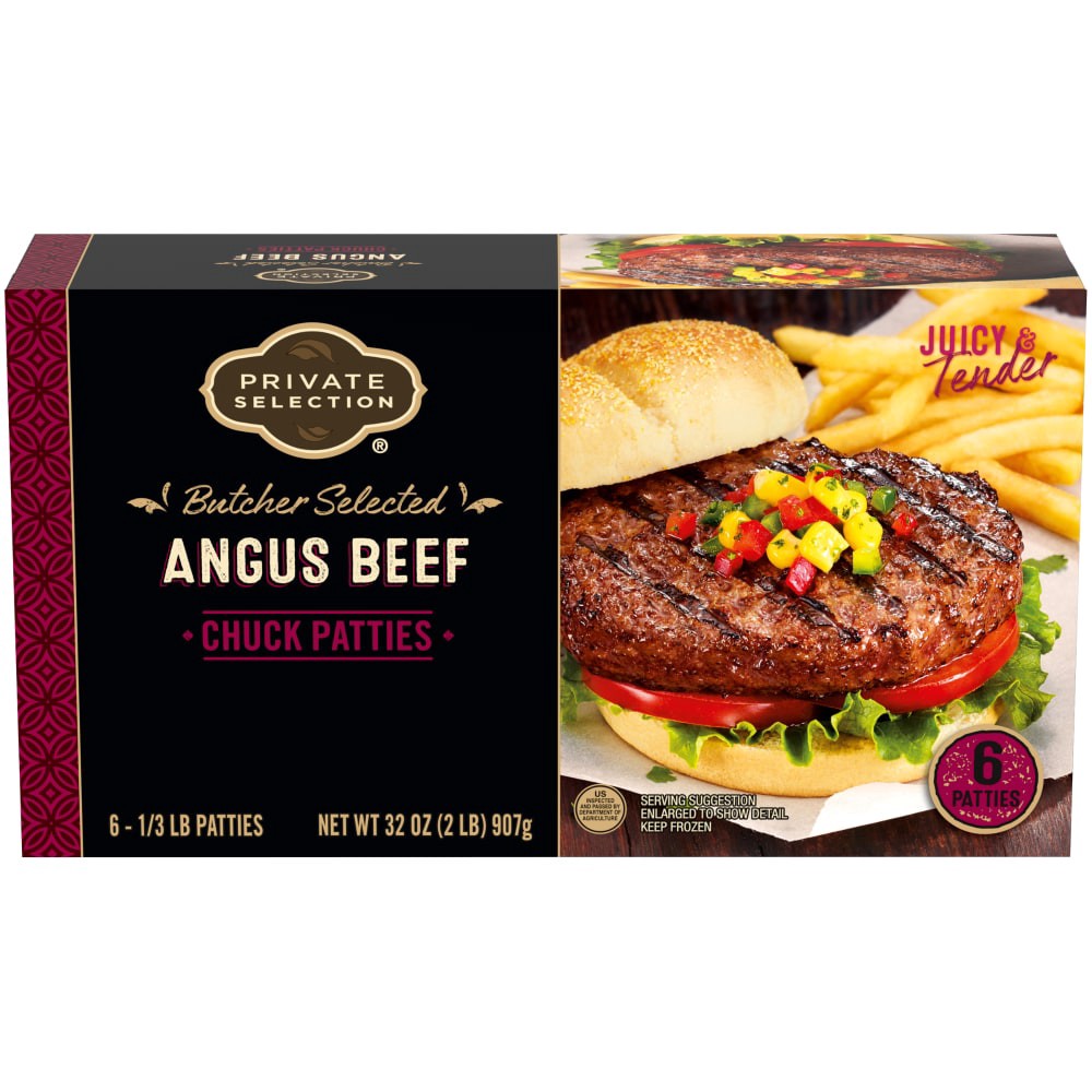 slide 2 of 3, Private Selection Angus Beef Chuck Patties 6 Count, 32 oz