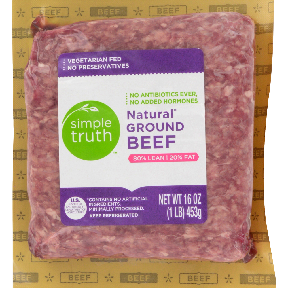 slide 1 of 1, Simple Truth 80% Lean Natural Ground Beef, 1 lb