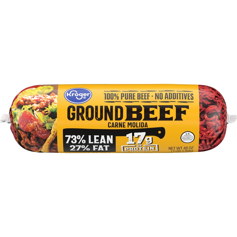 slide 2 of 4, Kroger 73/27 Ground Beef Roll, 3 lb