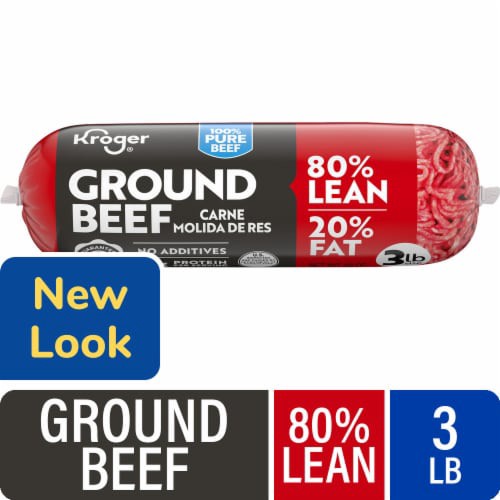 slide 1 of 5, Kroger® 80/20 Ground Beef Roll 3 LB, 3 lb