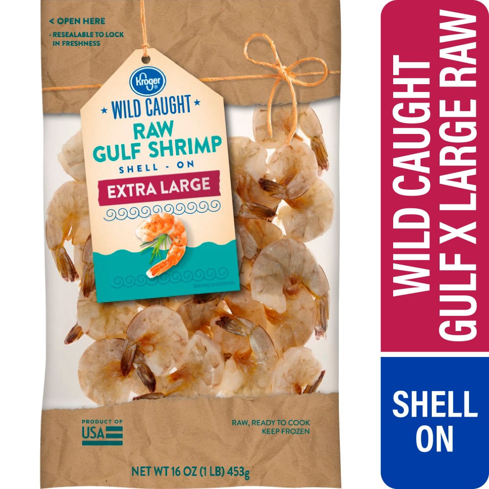 slide 1 of 1, Kroger® Wild Caught Extra Large Raw Gulf Shrimp Shell-On, 16 ounces, 16 oz
