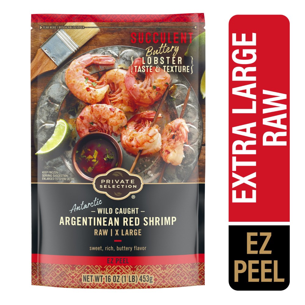 slide 2 of 3, Private Selection Wild Caught Argentinean Red Raw Extra Large Easy Peel Shrimp, 16 oz