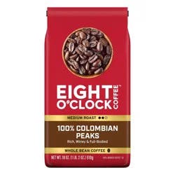Eight O' Clock 100% Colombian Peaks Whole Bean Coffee 18 oz
