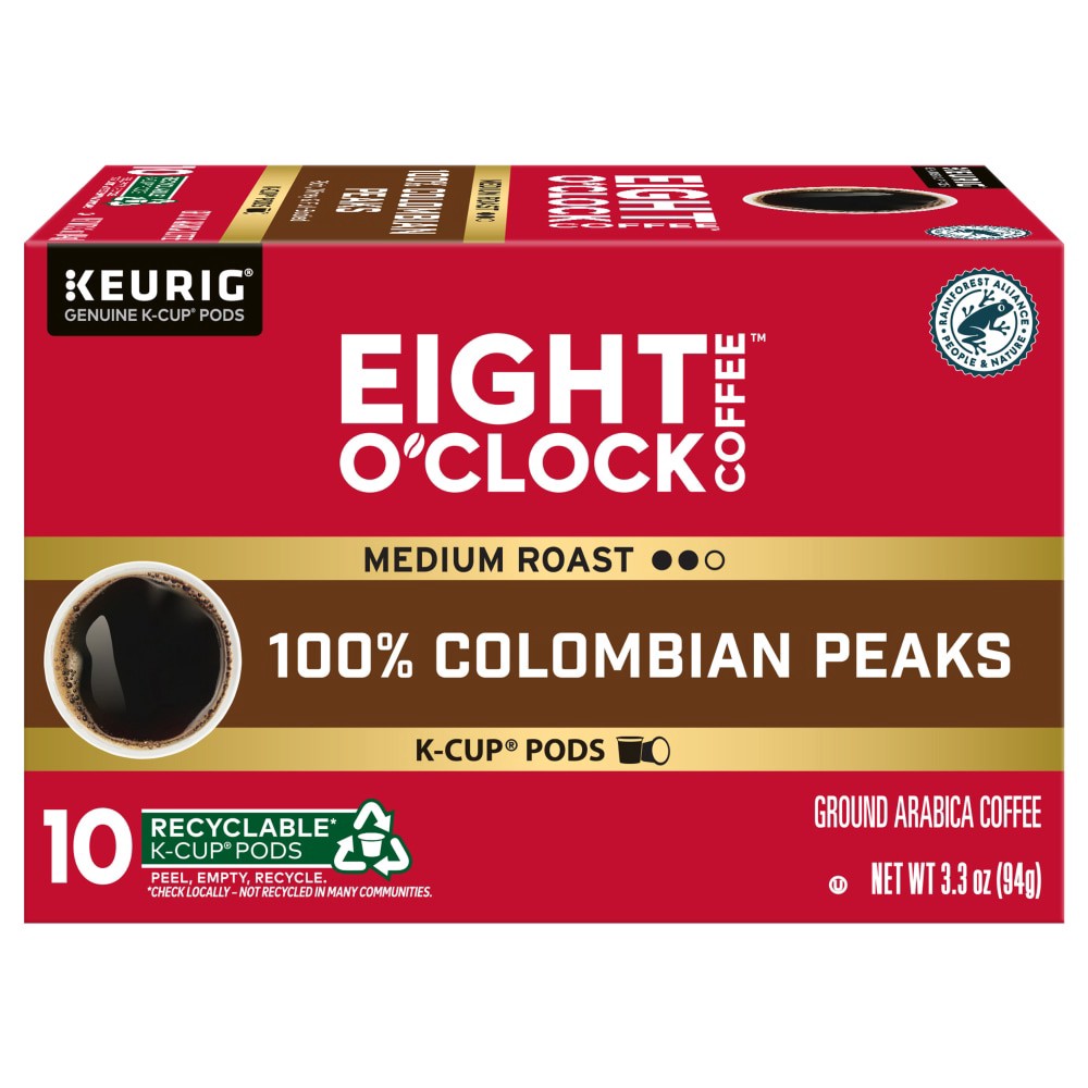 slide 2 of 5, Eight O'Clock Coffee Colombian Peaks Keurig Single-Serve K-Cup Pods, Medium Roast Coffee, 10 Count, 3.3 oz