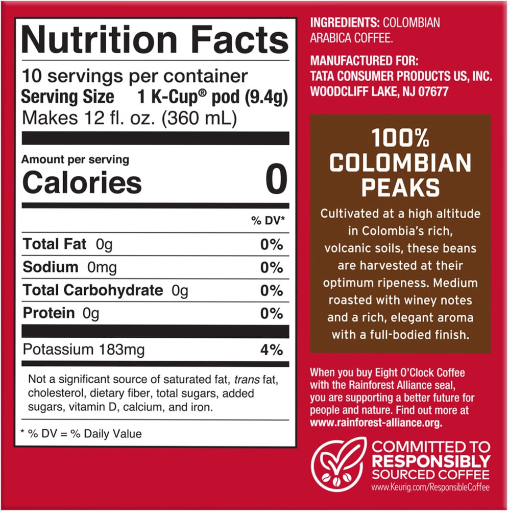 slide 4 of 5, Eight O'Clock Coffee Colombian Peaks Keurig Single-Serve K-Cup Pods, Medium Roast Coffee, 10 Count, 3.3 oz