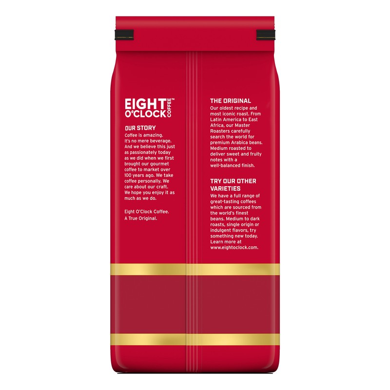 slide 4 of 4, Eight O'Clock Coffee The Original, our oldest recipe and most iconic roast made from premium Arabica beans. Medium roasted to deliver sweet and fruity notes with well-balanced finish., 30 oz