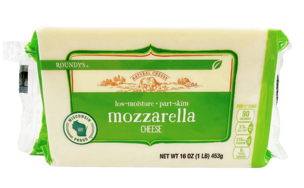 slide 2 of 2, Roundy's Mozzarella Block Cheese, 16 oz