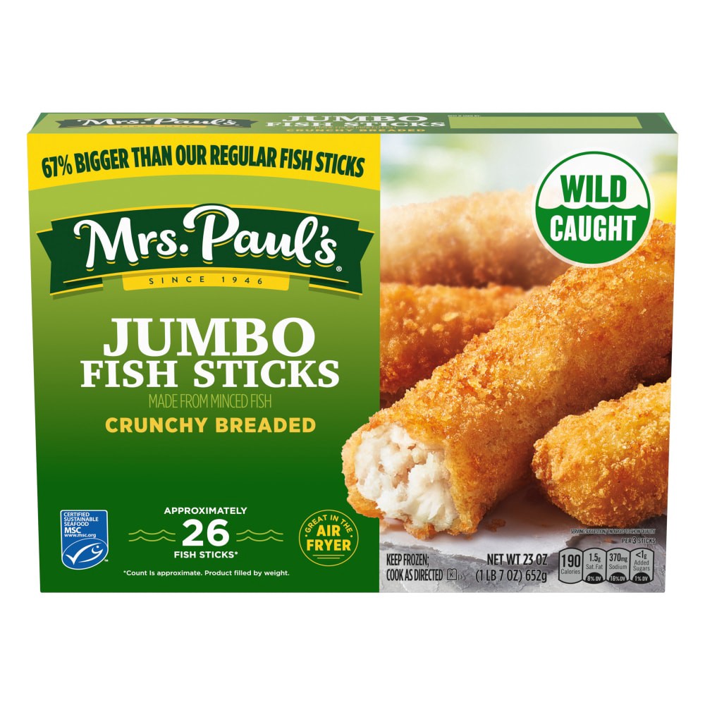 slide 6 of 6, Mrs. Paul's Crunchy Breaded Jumbo Fish Sticks, 23 oz