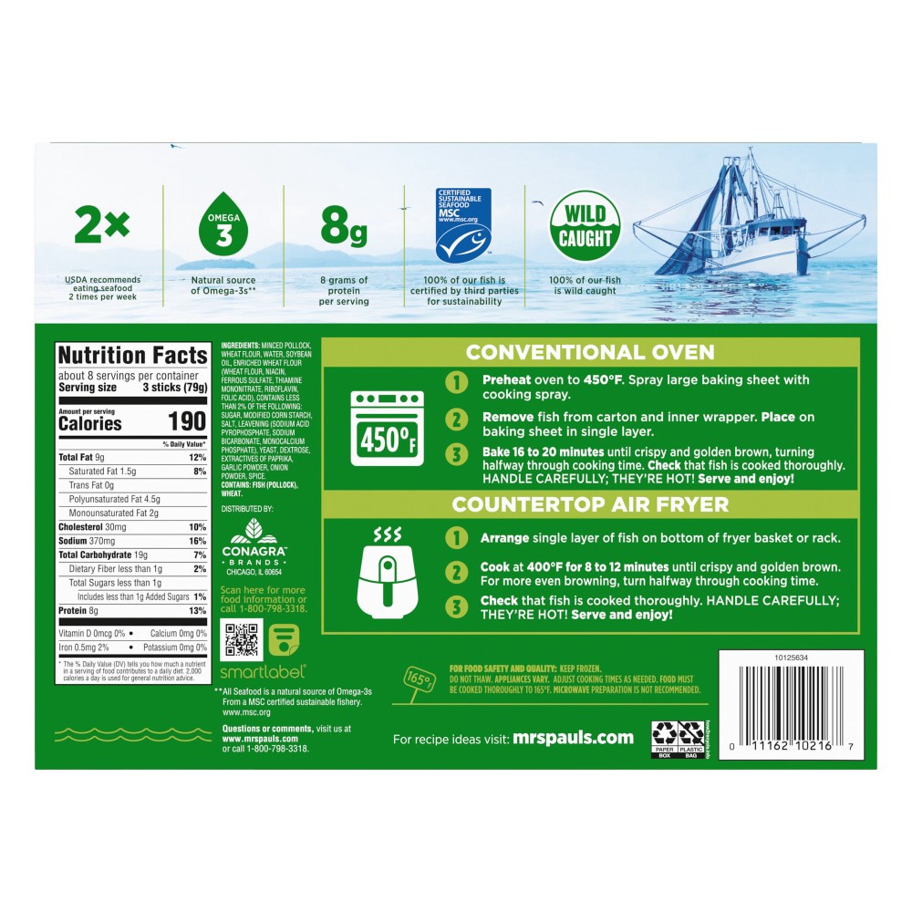 slide 4 of 6, Mrs. Paul's Crunchy Breaded Jumbo Fish Sticks, 23 oz