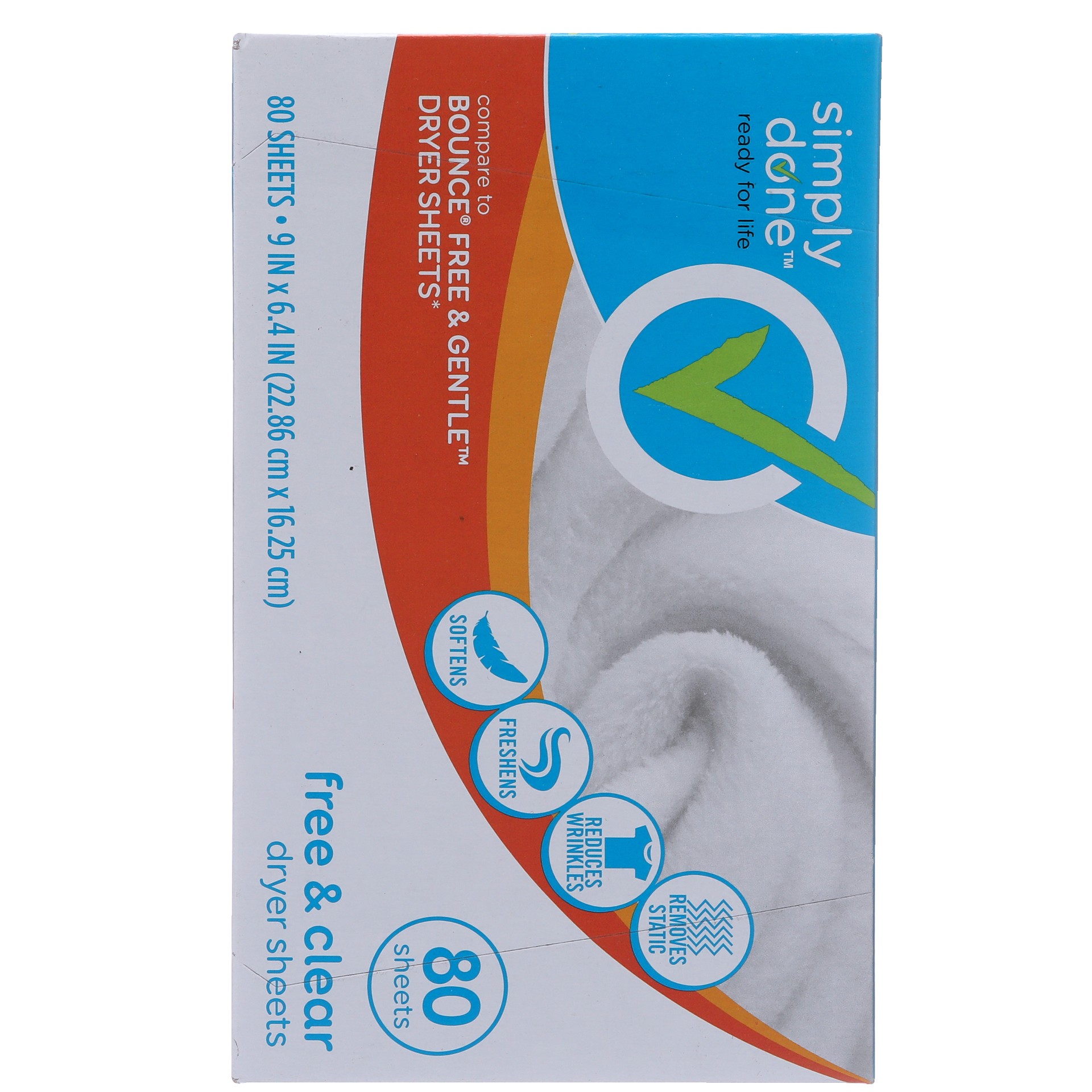 slide 6 of 6, Simply Done Free Clear Dryer Sheets, 80 ct
