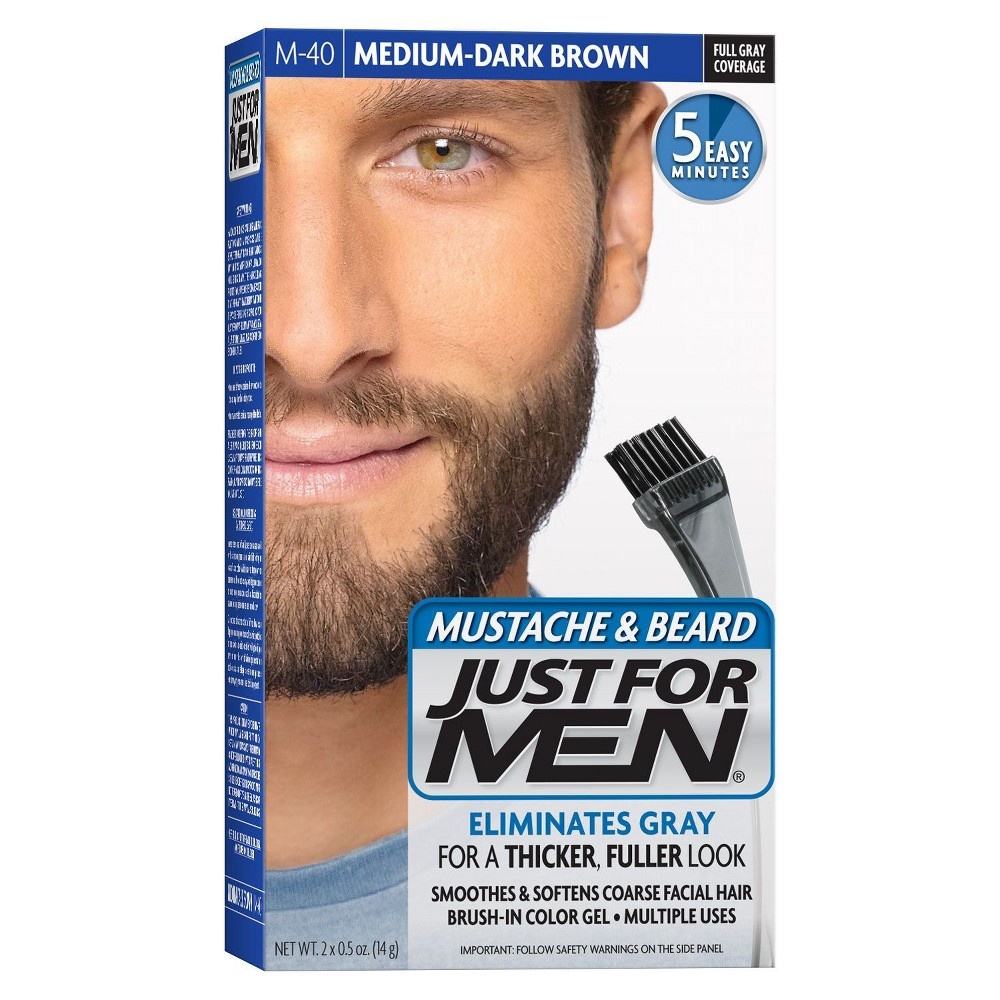 Just For Men Mustache & Beard M-40 Medium-Dark Brown Facial Haircolor Kit,  Multiple Application