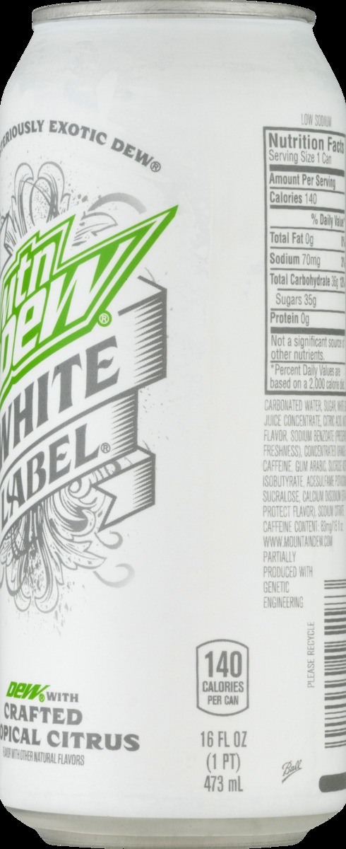 slide 2 of 9, Mountain Dew White Label Soft Drink - 16 fl oz, 16 fl oz