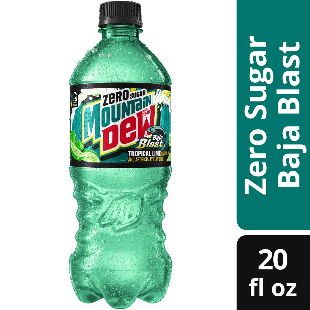 slide 4 of 4, Mountain Dew Zero Sugar DEW Baja Blast Natural And Artificial Tropical Lime Flavor 20 Fl Oz Bottle, 20 fl oz