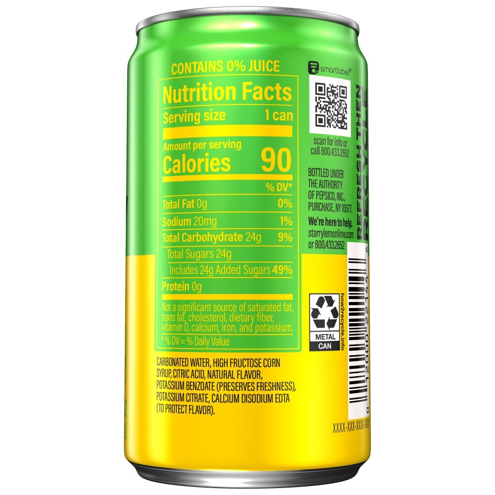 slide 3 of 5, Starry Lemon Lime Soda, Caffeine Free, Mini Cans, 6 ct; 7.5 oz