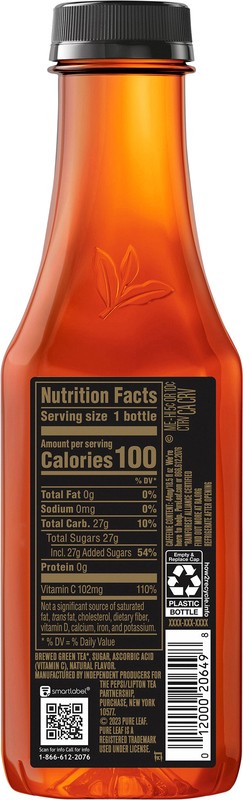 slide 3 of 5, Pure Leaf Brewed Tea, Real, Peach, 18.50 fl oz