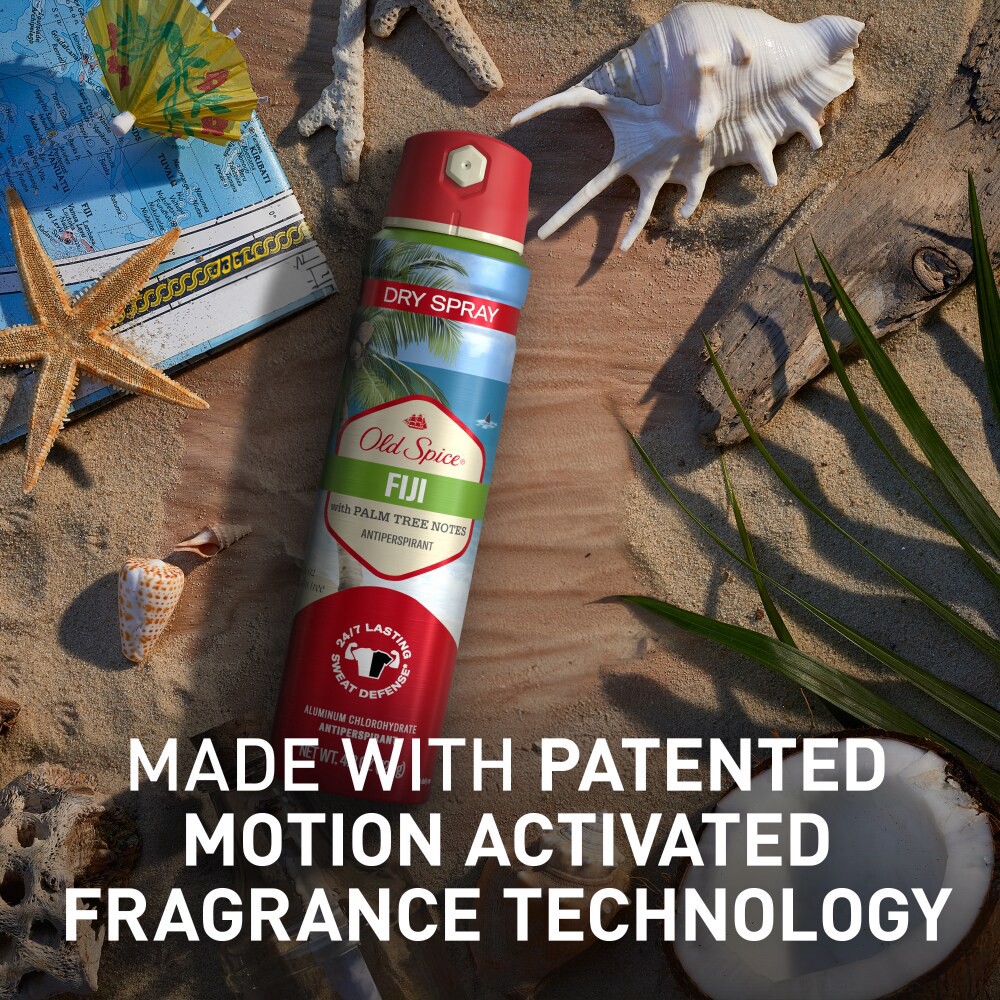 slide 4 of 6, Old Spice Fiji With Palm Tree Notes Antiperspirant Dry Spray, 4.3 oz