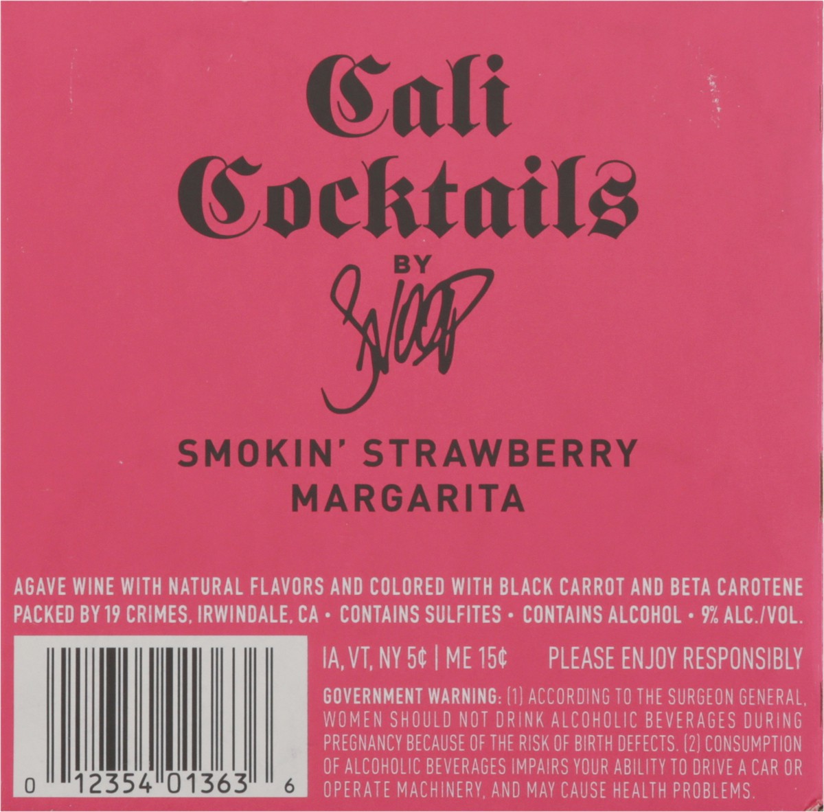 slide 11 of 11, Cali Cocktails Smokin' Strawberry Margarita Wine Cocktail 4 - 12 fl oz Cans, 4 ct