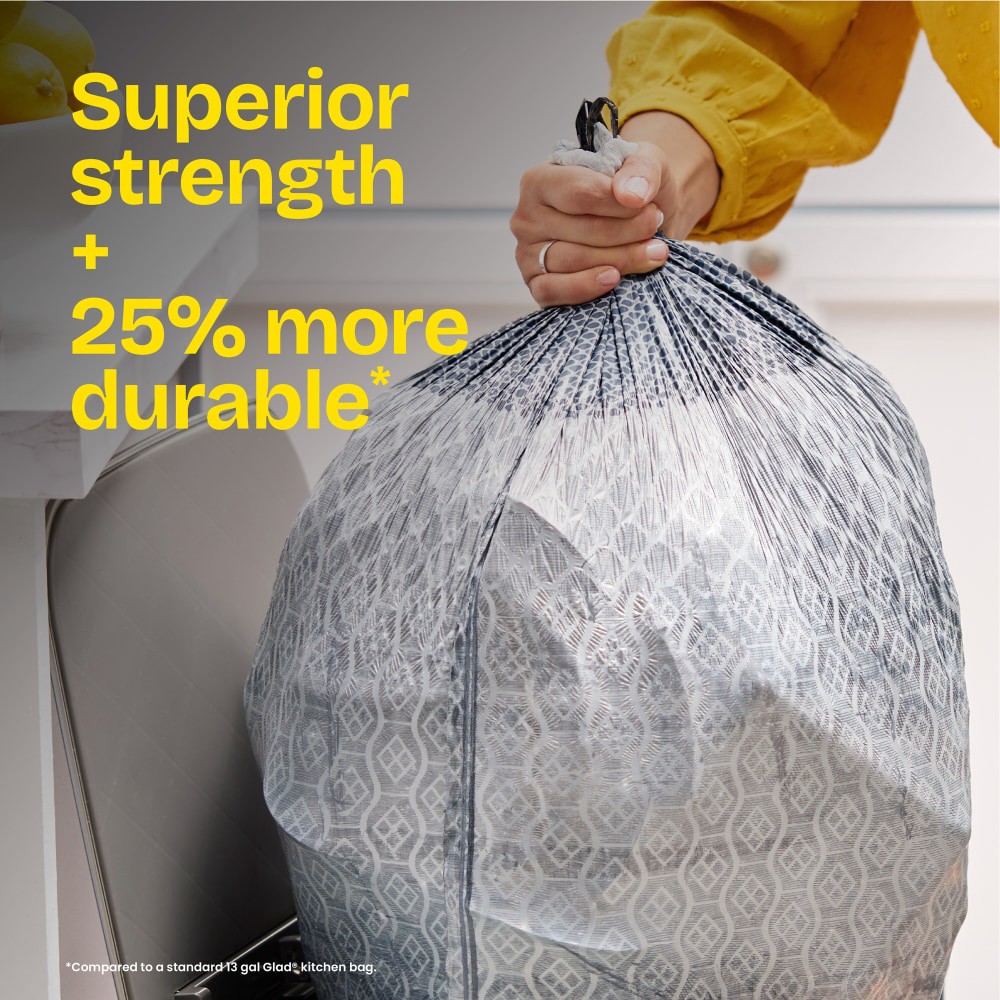 slide 6 of 6, Glad ForceFlex MaxStrength Tall Kitchen Drawstring Trash Bags, 13 Gallon, Odorshield, 34 Count, 34 ct
