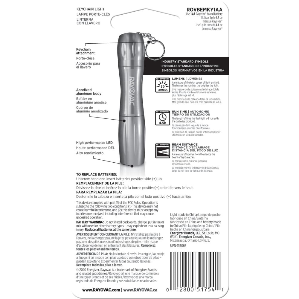 slide 5 of 5, Rayovac 30 Lumens Battery Powered Keychain Flashlight, 1 ct