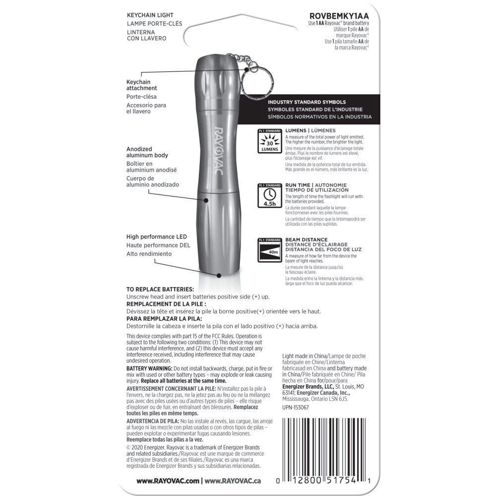 slide 3 of 5, Rayovac 30 Lumens Battery Powered Keychain Flashlight, 1 ct