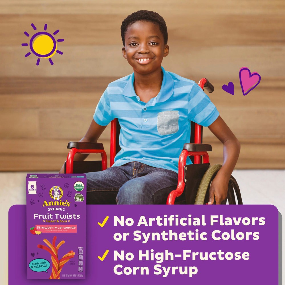 slide 4 of 6, Annie's Organic Sweet and Sour Strawberry Lemonade Fruit Twists 6 Count, 3.84 OZ, 6 ct