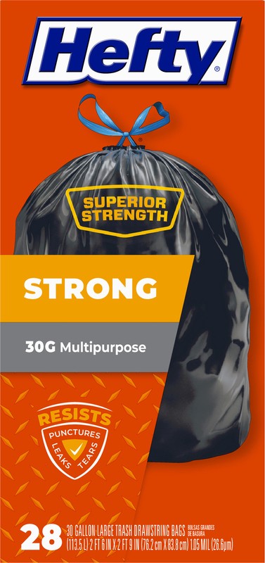 slide 4 of 4, Hefty Trash Bags, Multipurpose, Drawstring, Large, 30 Gallon, 28 ct