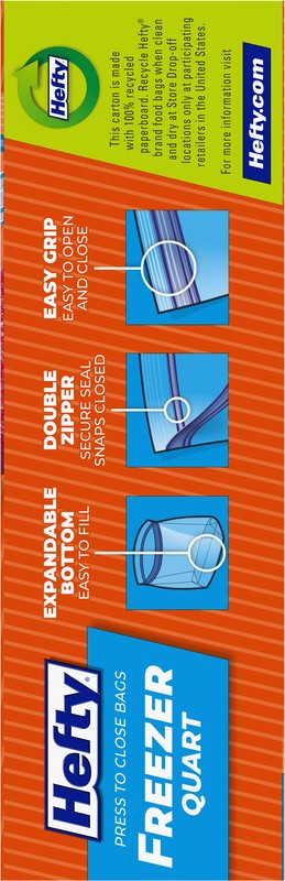 slide 4 of 4, Hefty Double Zipper Freezer Quart Press to Close Bags 38 Bags, 38 ct