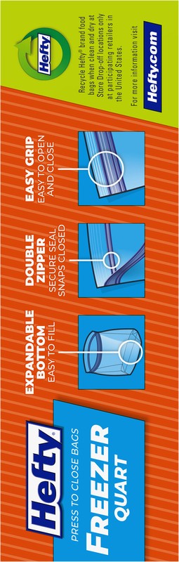 slide 4 of 4, Hefty Double Zipper Freezer Quart Press to Close Bags 38 Bags, 38 ct