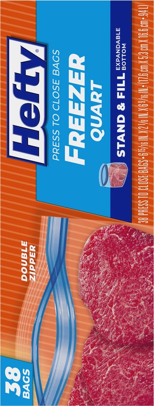 slide 3 of 4, Hefty Double Zipper Freezer Quart Press to Close Bags 38 Bags, 38 ct