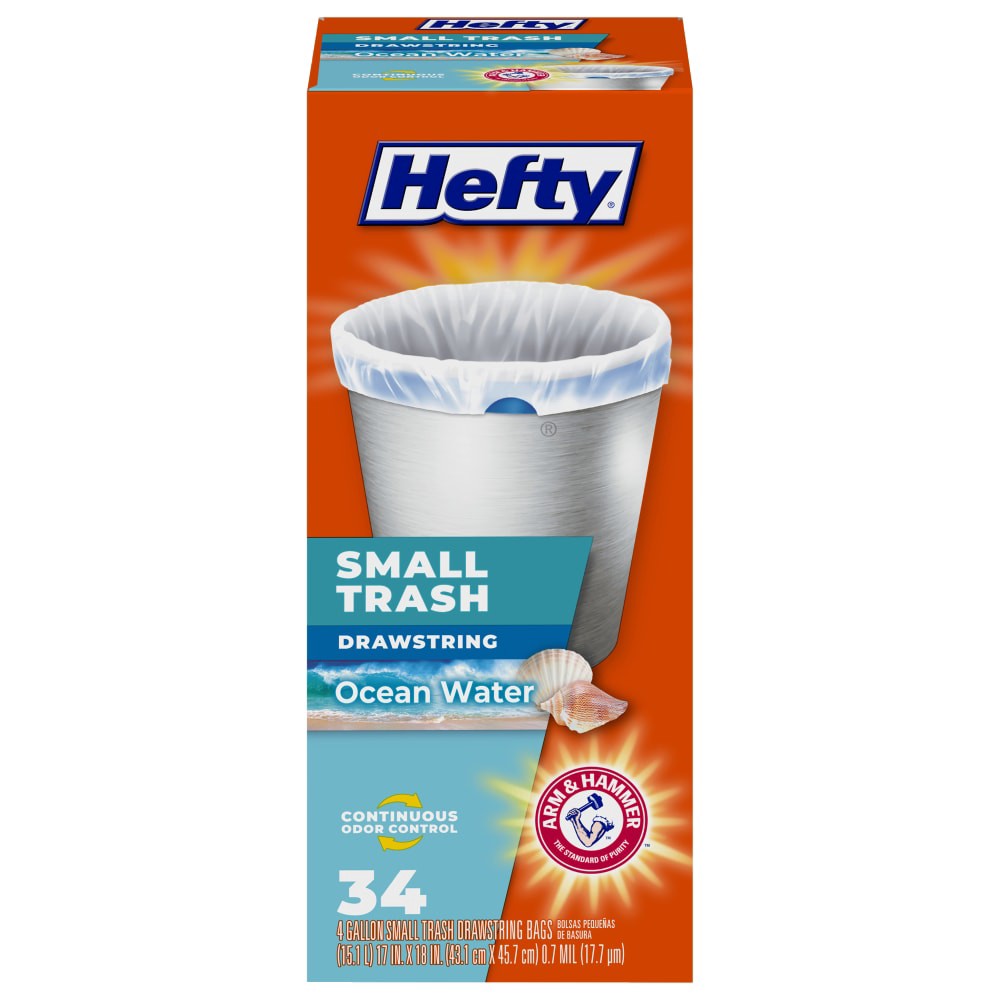 slide 2 of 4, Hefty Drawstring Small Trash Bag, 34 ct