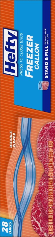 slide 3 of 4, Hefty Double Zipper Freezer Gallon Press to Close Bags 28 Bags, 28 ct