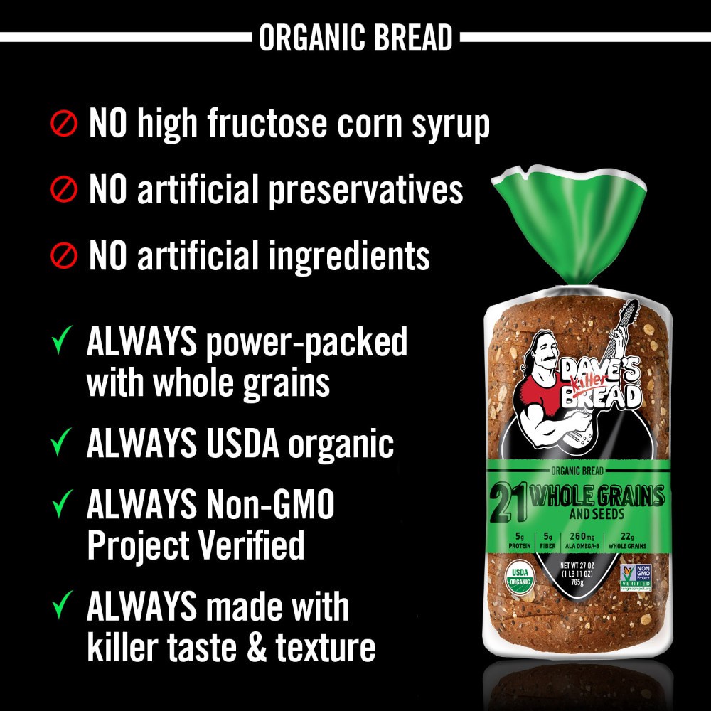 slide 6 of 6, Dave's Killer Bread Bread, Organic, 21 Whole Grains and Seeds, 27 oz