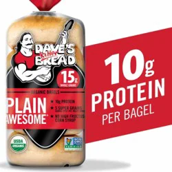 Dave's Killer Bread Plain Awesome Bagels, Organic Bagels, 5 Count