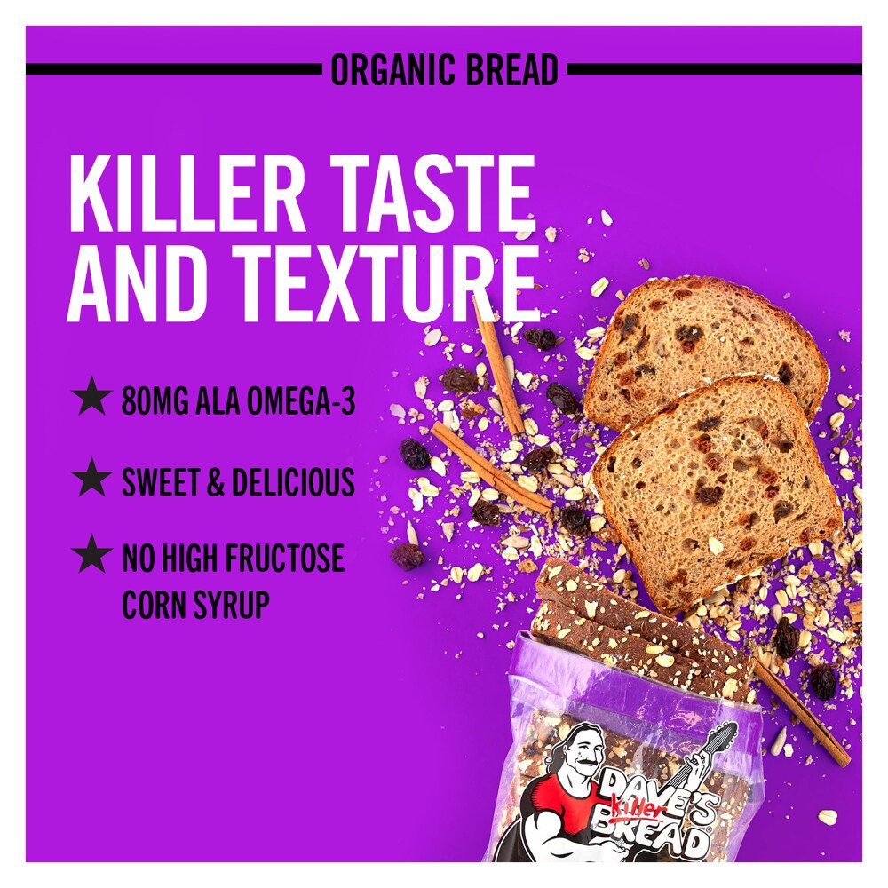 slide 3 of 6, Dave's Killer Bread Breakfast Bread, Organic, Raisin the Roof, 18 oz