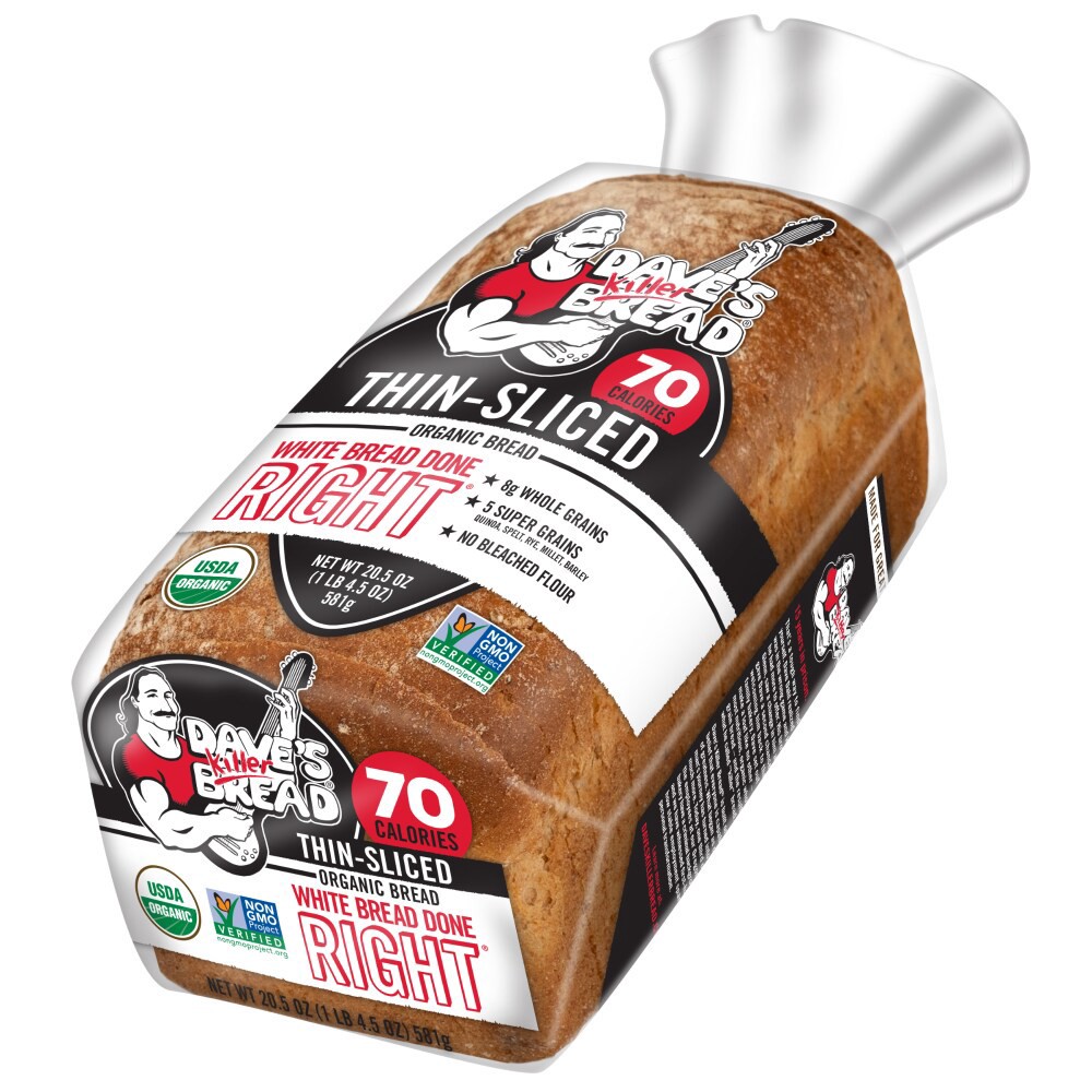 slide 3 of 6, Dave's Killer Bread Bread, Organic, White Bread Done Right, Thin-Sliced, 20.5 oz