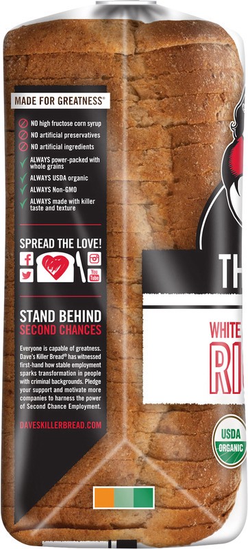 slide 2 of 5, Dave's Killer Bread Bread, Organic, White Bread Done Right, Thin-Sliced, 20.5 oz