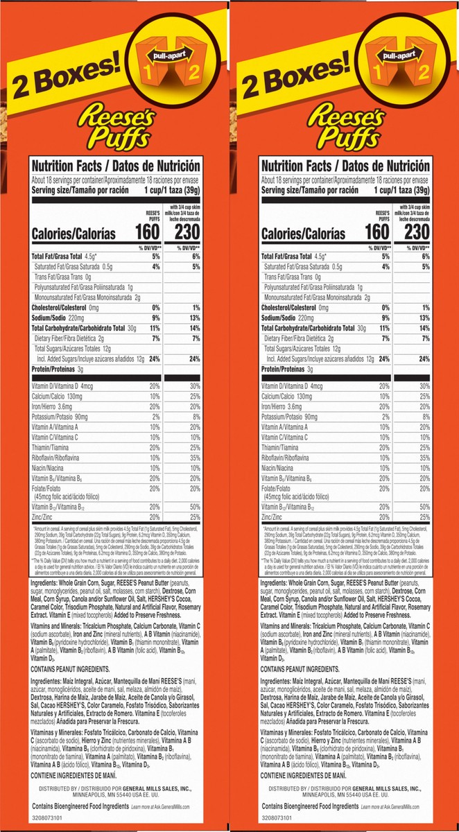 slide 11 of 13, REESE'S PUFFS Chocolatey Peanut Butter Cereal, Kid Breakfast Cereal, 2 Boxes, 51.4 oz, 2 ct