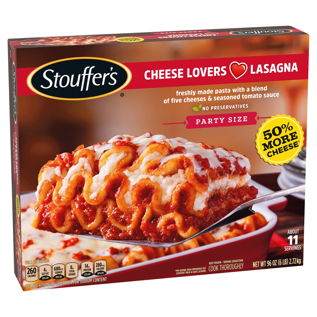 slide 4 of 6, Stouffer's Stouffer''s Five Cheese Lasagna, Party Size, Frozen Lasagna, 96 oz, 96 oz