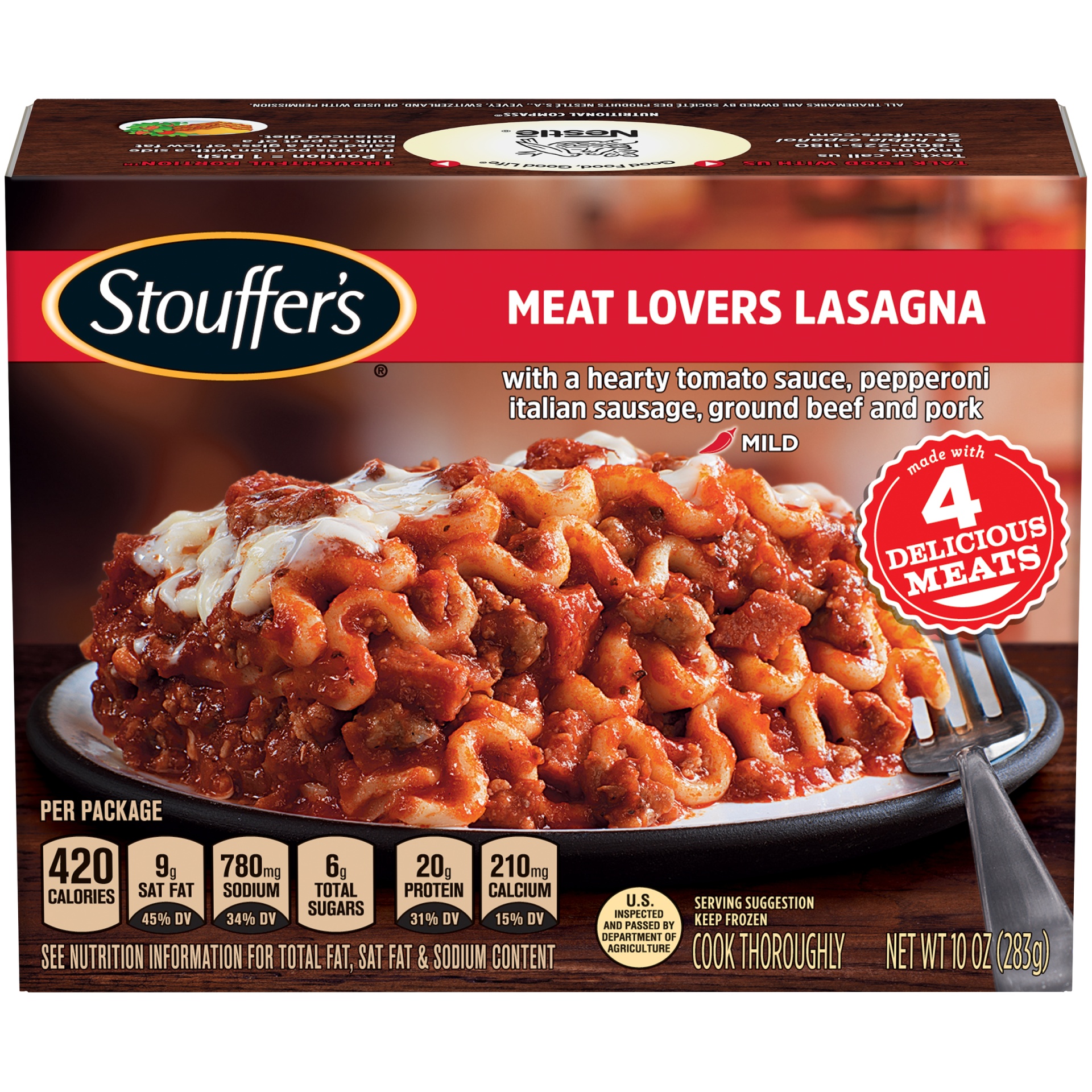 slide 2 of 6, Stouffer's Meat Lovers Lasagna Frozen Meal, 10 oz