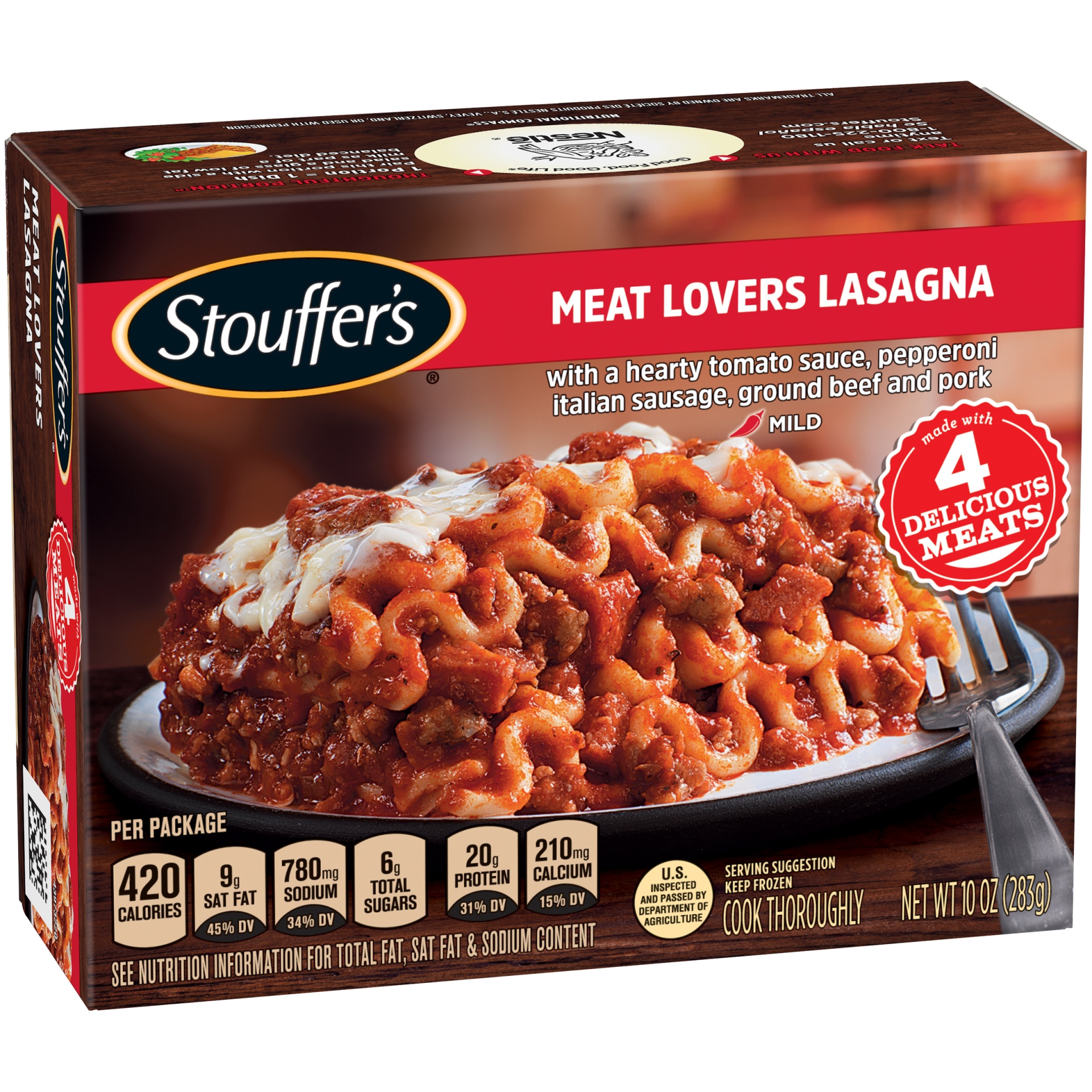 slide 3 of 6, Stouffer's Meat Lovers Lasagna Frozen Meal, 10 oz
