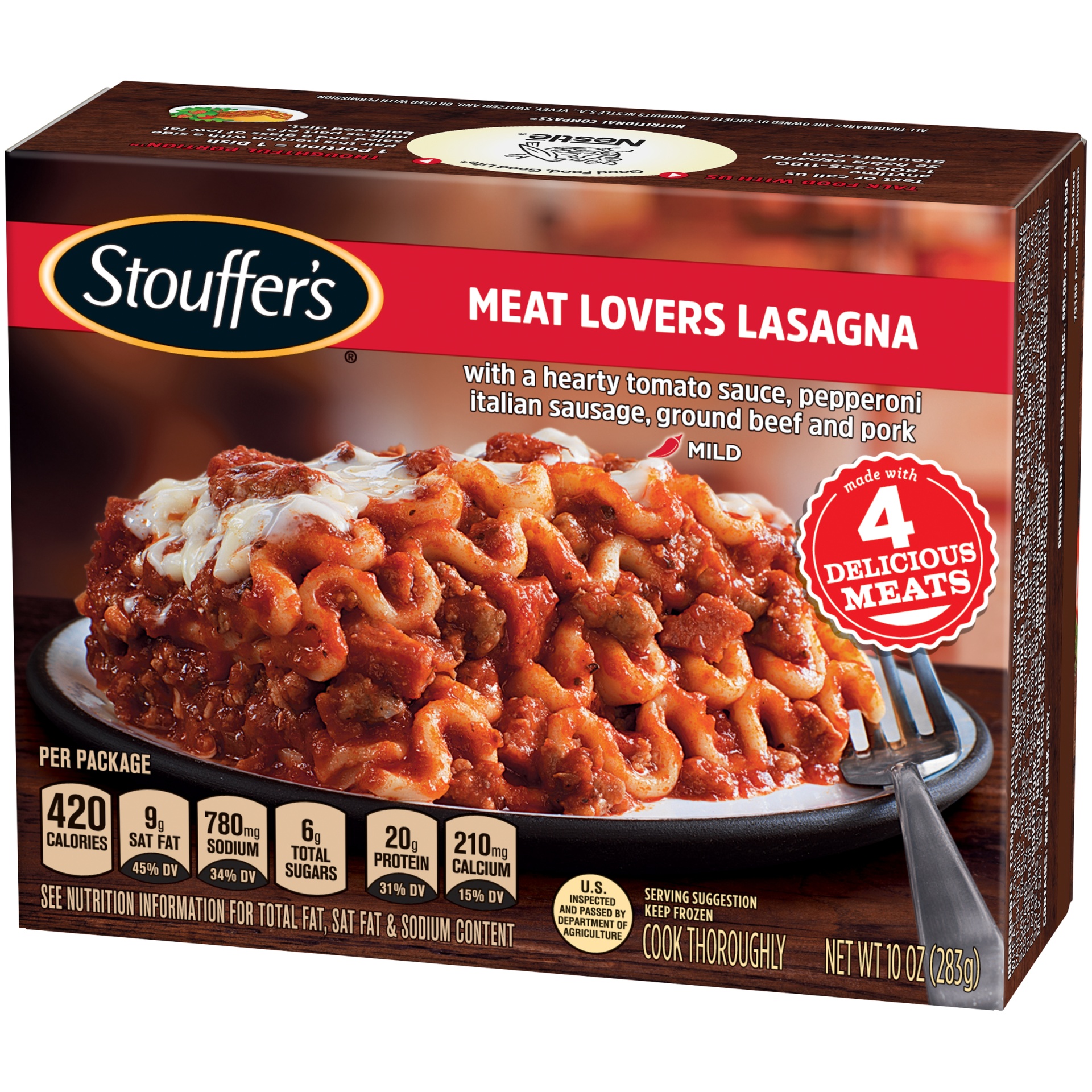 slide 4 of 6, Stouffer's Meat Lovers Lasagna Frozen Meal, 10 oz