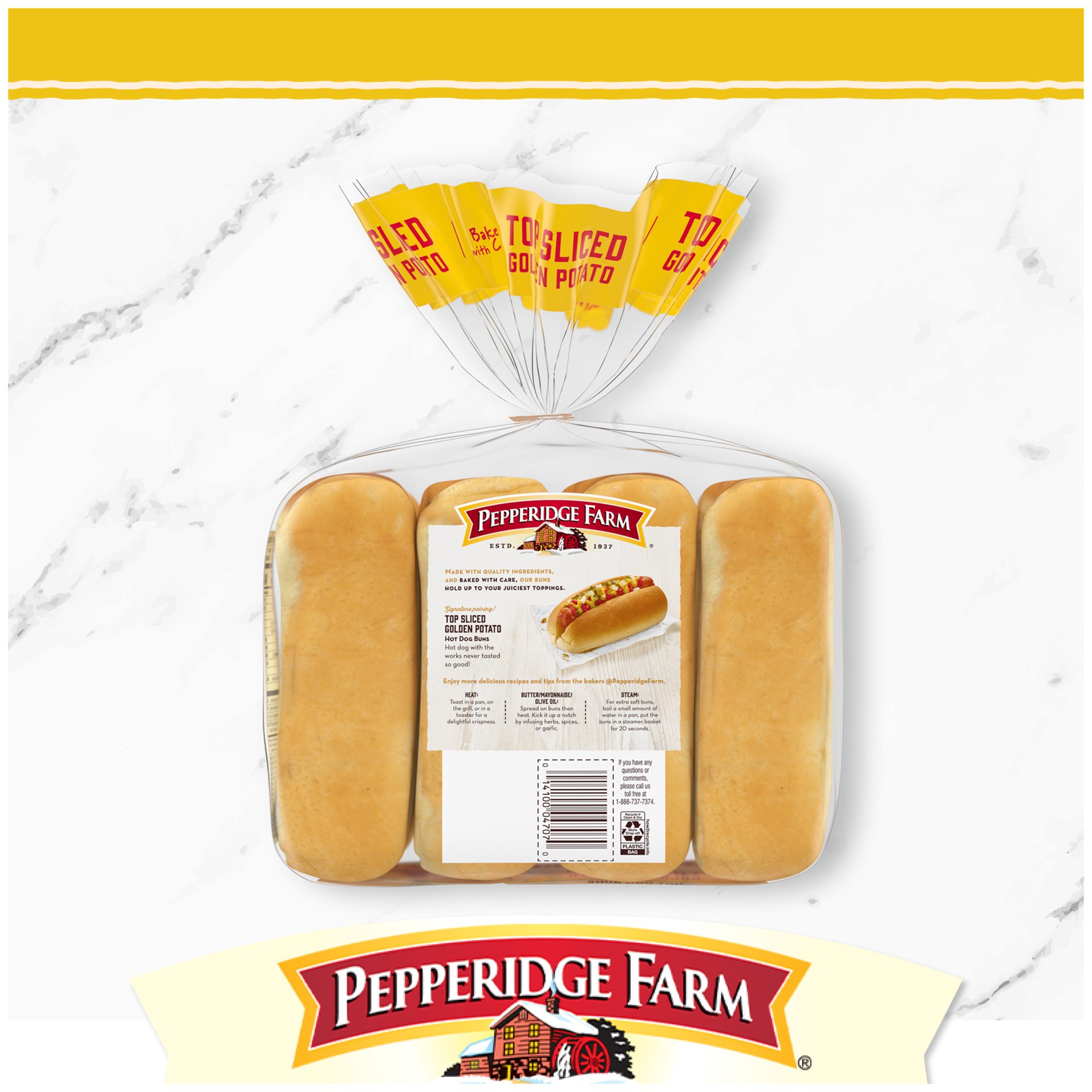 slide 5 of 5, Pepperidge Farm Top Sliced Golden Potato Hot Dog Buns, 14.000 oz