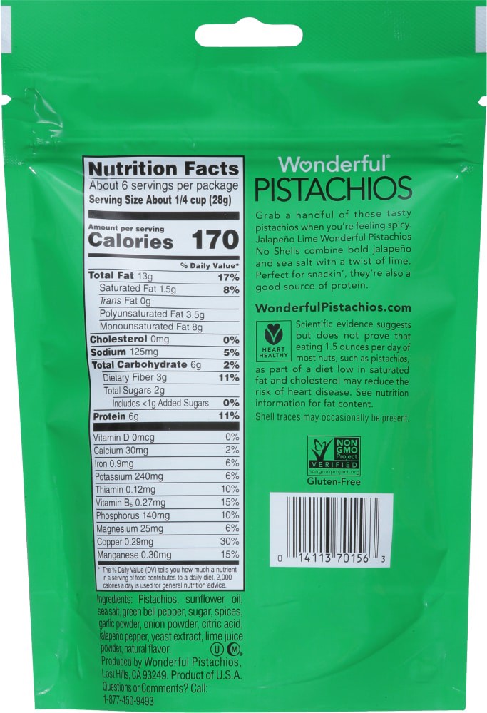 slide 2 of 2, Wonderful Pistachios, No Shells Jalapeño Lime Flavored Nuts, 5.5 Ounce Bag, 5.5 oz