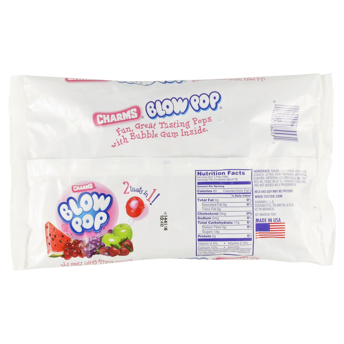 slide 2 of 2, Charms Blow Pop Assorted Bubble Gum Filled Pops, 10.4 oz